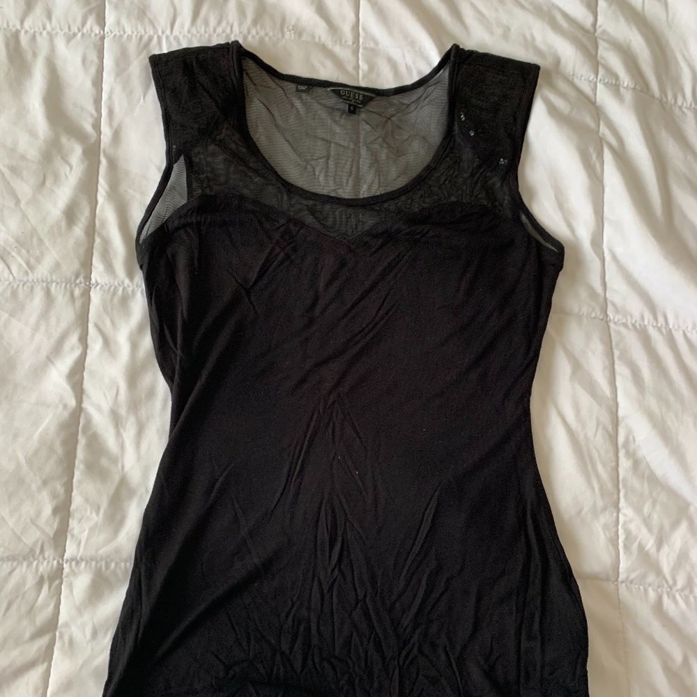Guess Sweatheart Neckline Mesh and Sequin Tank